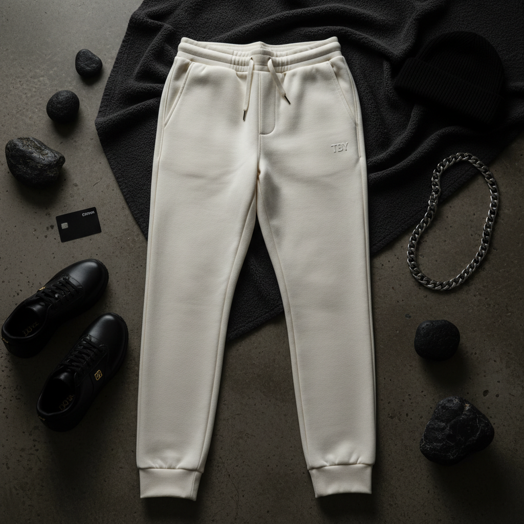 TBY Tapered Fleece Joggers - Cream